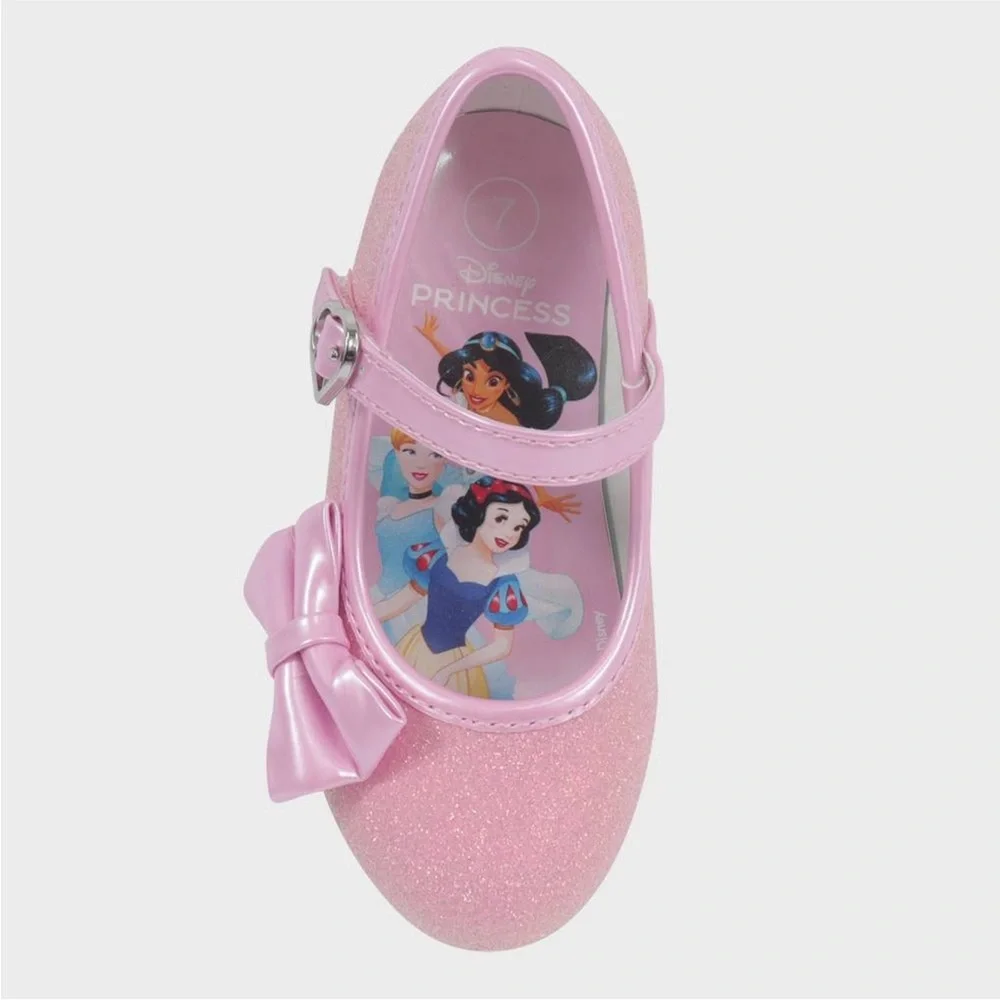 Disney Girls Pink Glitter Mary Jane Heel with Bow Accent